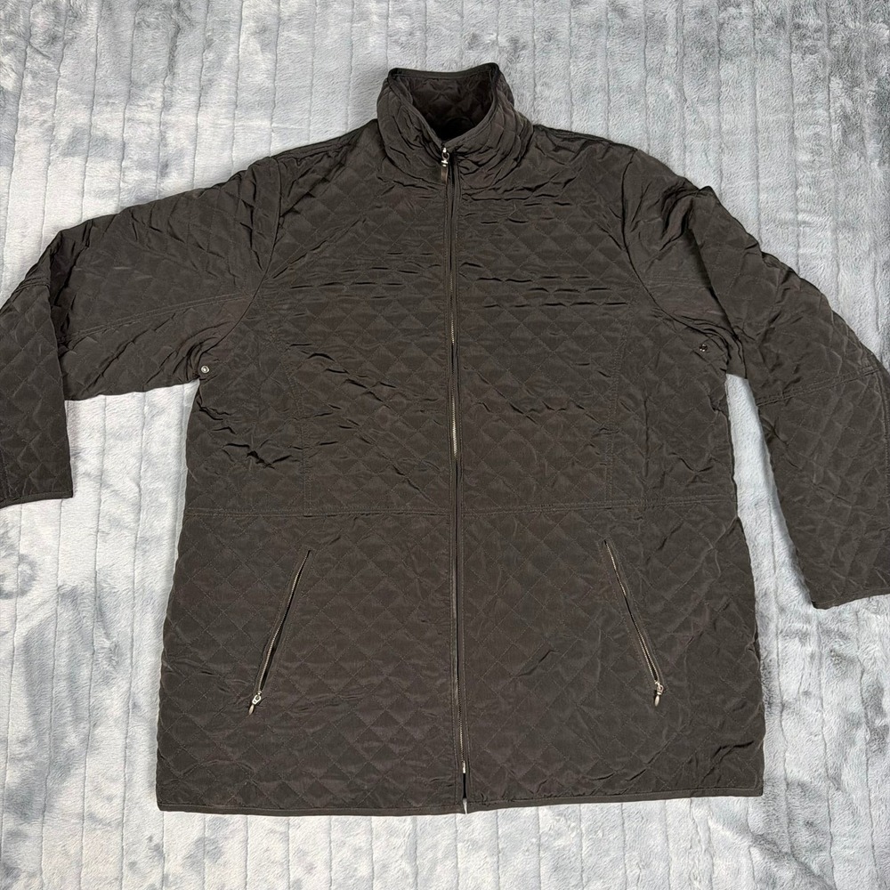 Avenue Womens Quilted Zip Front Jacket Mock Neck Brown Plus Size 18/20